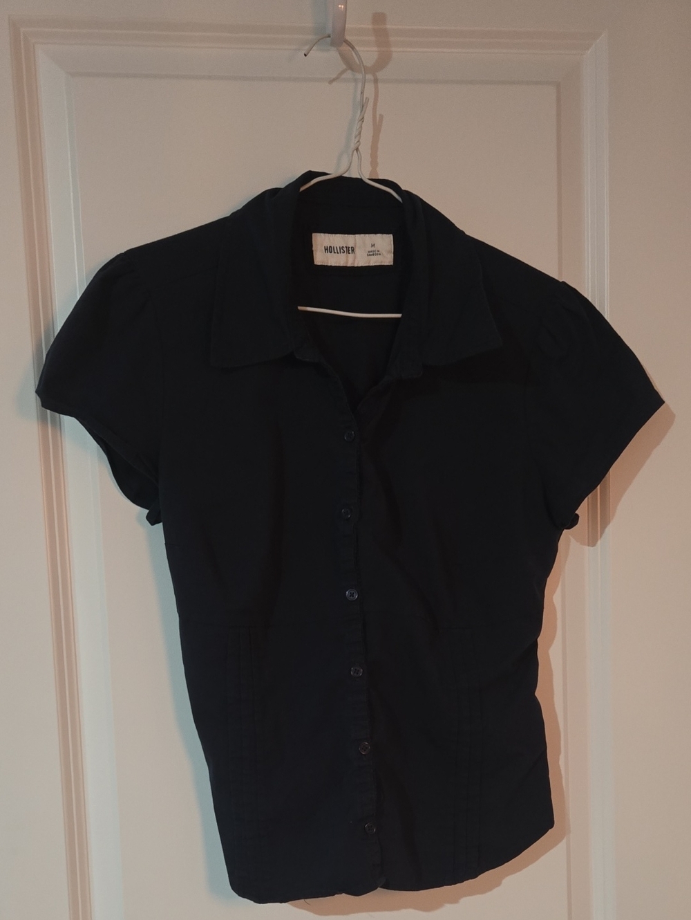 Women’s Short-Sleeve Button Front Top in Navy